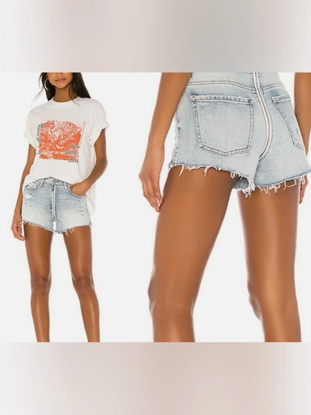 Pistola Denim Winston High Rise Distressed Full Zipper Denim Cut Off Shorts